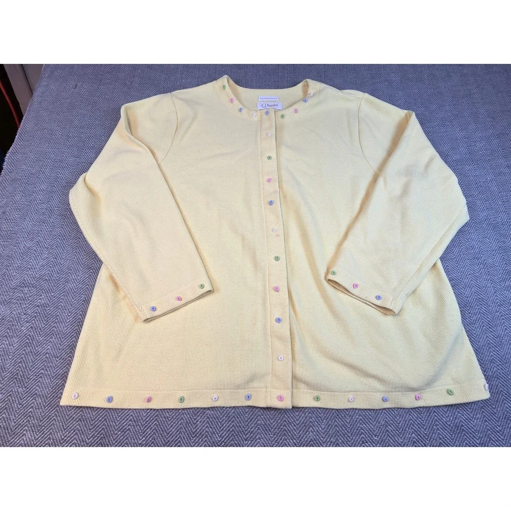 CJ Banks Yellow Hand Embroidered Button Front Ribbed Cardigan Sweater 2X